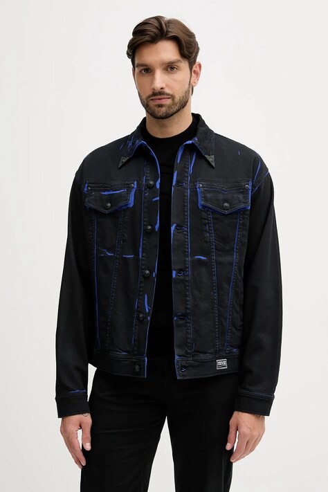 Versace Jeans Couture kurtka jeansowa kolor czarny przejściowa 79GAS40B EW015D29