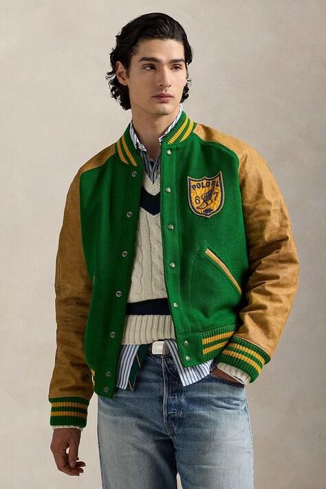 Polo Ralph Lauren geacă Lttrmn Jkt Lined culoarea verde, de tranziție, 710970577