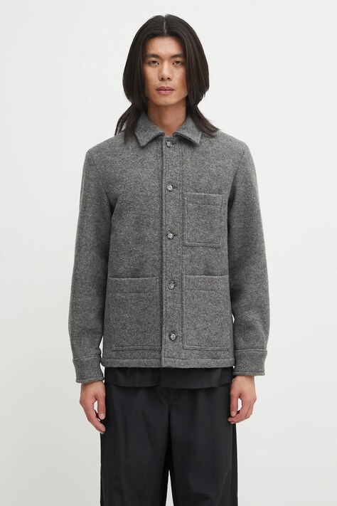 A.P.C. geacă de lână veste emile logo culoarea gri, de tranziție, WVBEH.H32029