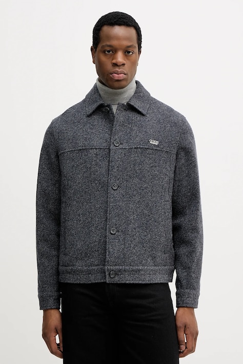 Guess kurtka z dodatkiem wełny HERRINGBONE kolor szary przejściowa M5BH88 KA680