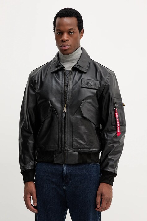 Alpha Industries kurtka skórzana kolor czarny przejściowa 100109.03