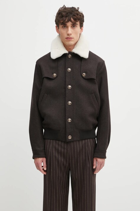 Drôle de Monsieur kurtka z dodatkiem wełny Le Blouson Laine kolor brązowy przejściowa I.JT242.WO043