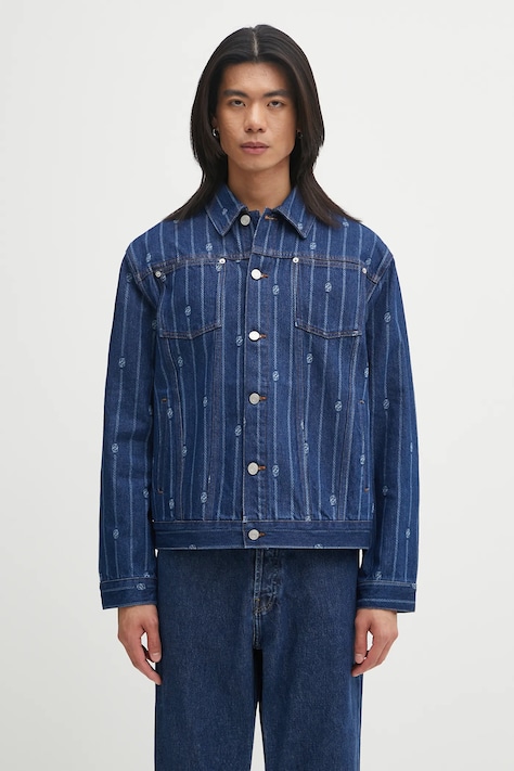 Drôle de Monsieur kurtka jeansowa La veste Denim Monogramme kolor niebieski przejściowa I.JT182.CO238