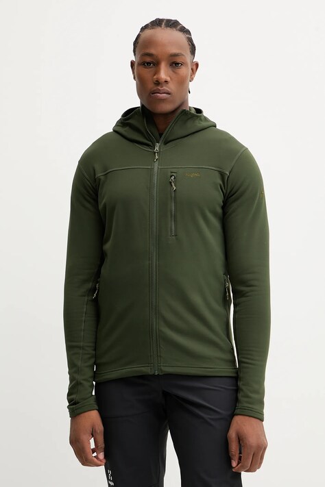 Haglöfs bluza outdoorowa Rosson kolor zielony z kapturem gładka 607605