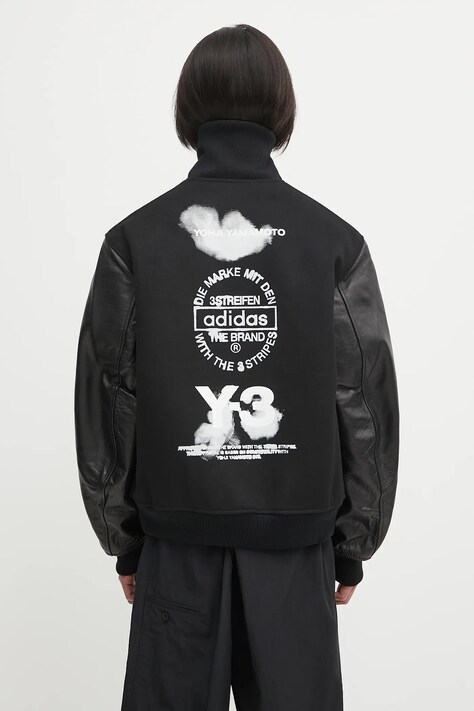 Y-3 kurtka bomber z wełną Letterman kolor czarny przejściowa oversize JX7338