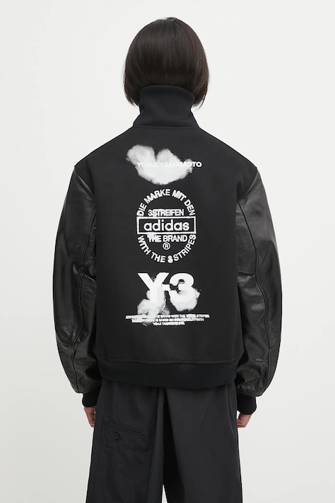Шерстяная куртка-бомбер Y-3 Letterman цвет чёрный демисезонная oversize JX7338