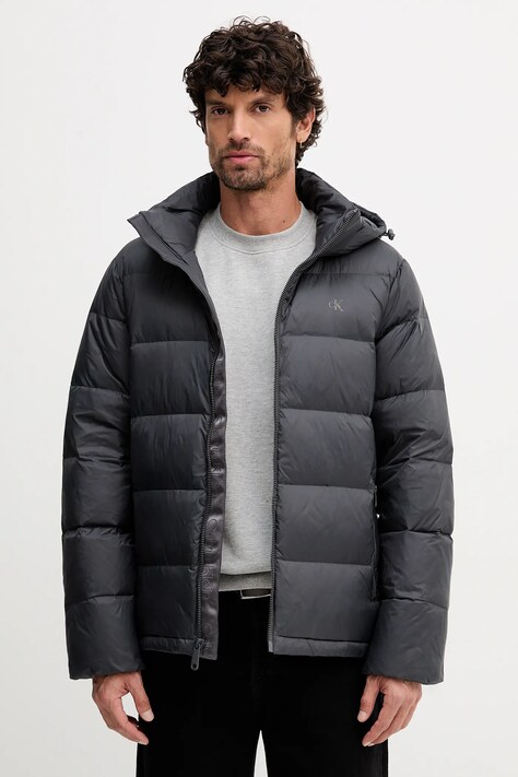 Péřová bunda Calvin Klein Jeans šedá barva, zimní, LV04RC518G