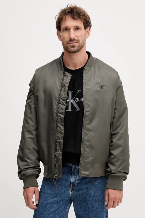 Calvin Klein Jeans kurtka bomber kolor zielony przejściowa oversize LV04RC526G