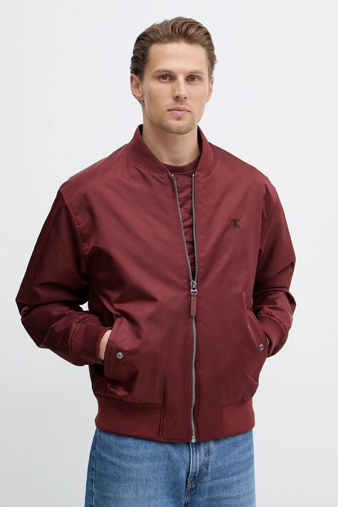 Calvin Klein Jeans kurtka bomber kolor bordowy przejściowa oversize LV04RC526G
