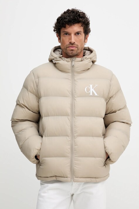 Calvin Klein Jeans geacă culoarea bej, de iarnă, LV04RD528G