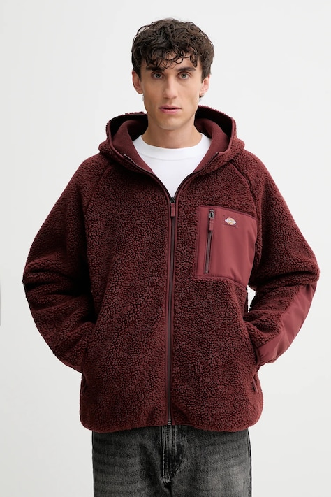 Fleecová mikina Dickies červená farba, s kapucňou, jednofarebná, DK0A87NV