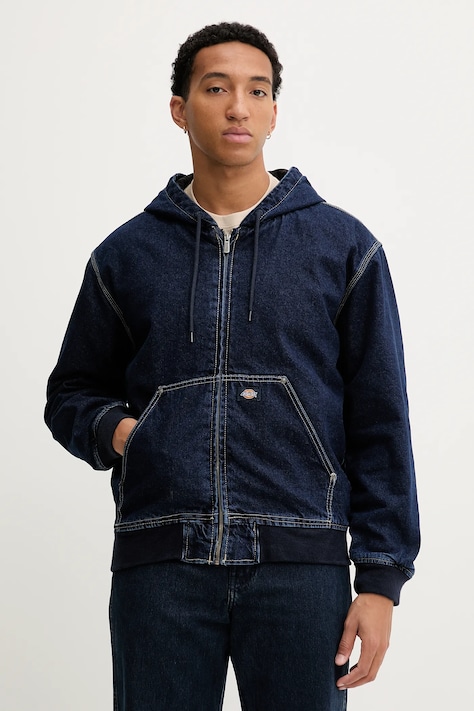 Džínová bunda Dickies tmavomodrá barva, přechodná, oversize, DK0A87OA