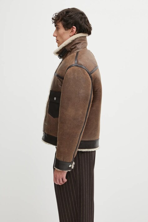 Шкіряна куртка Kenzo Shearling Trucker колір коричневий зимова FF68LV3040AB