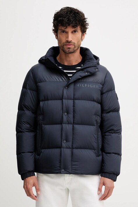 Péřová bunda Tommy Hilfiger tmavomodrá barva, zimní, MW0MW40613