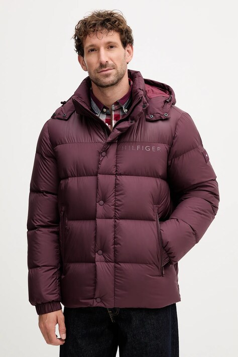 Tommy Hilfiger kurtka puchowa kolor bordowy zimowa MW0MW40613