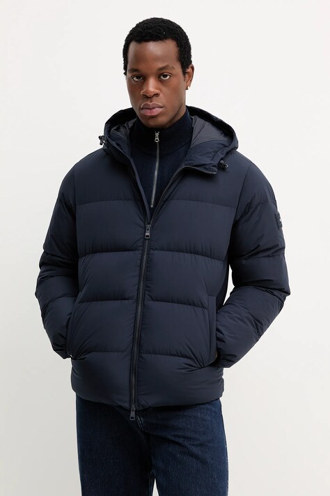 Péřová bunda Tommy Hilfiger tmavomodrá barva, zimní, MW0MW40616