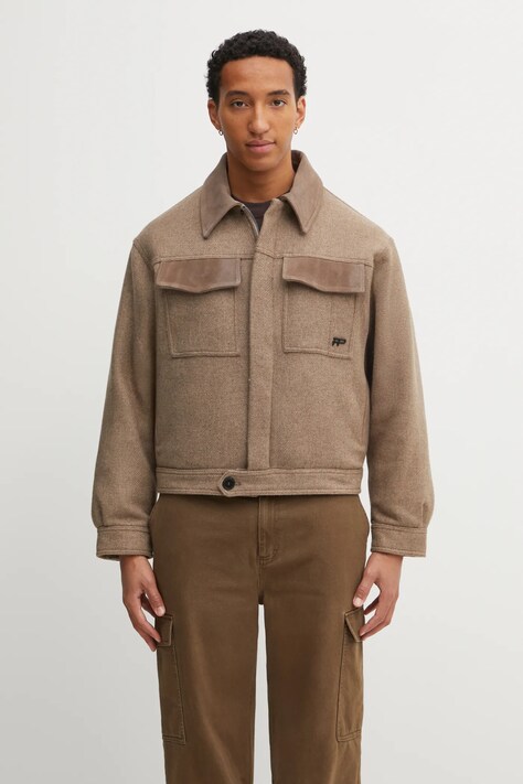 Filling Pieces kurtka z dodatkiem wełny Box Varsity kolor beżowy przejściowa 422560501227