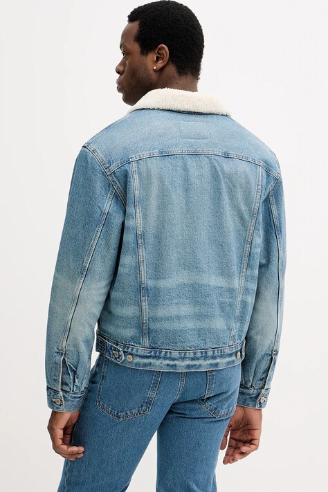 Rifľová bunda Calvin Klein Jeans modrá farba, prechodná, LV04RD737G