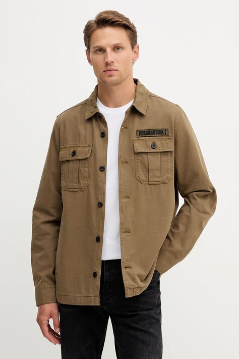 Aeronautica Militare jachetă de cămașă din bumbac culoarea verde, de tranziție, AC0036UCT04233