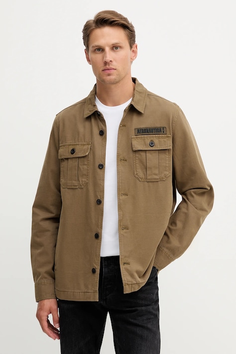 Aeronautica Militare jachetă de cămașă din bumbac culoarea verde, de tranziție, AC0036UCT04233