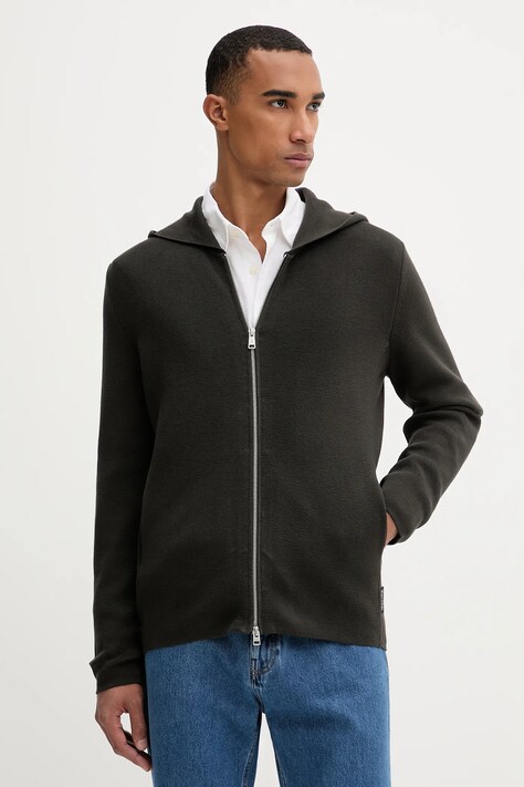 Marc O'Polo bluza bawełniana męska kolor zielony z kapturem gładka 528501661206