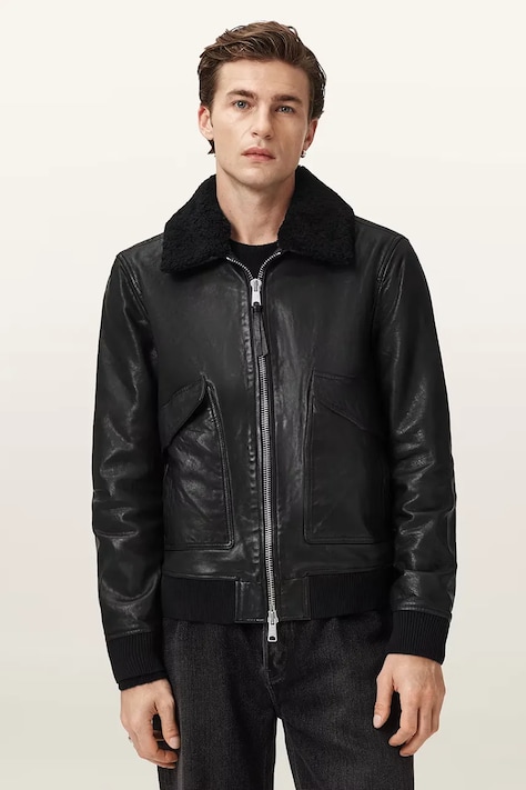 AllSaints geacă de piele VAUCLUSE culoarea negru, de tranziție, M012LD