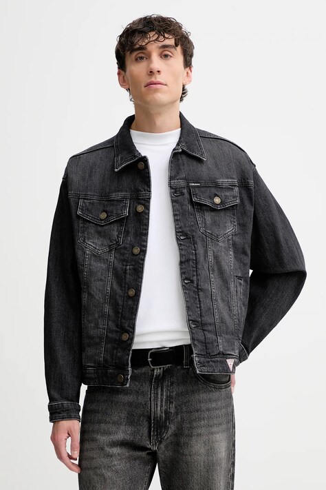 Džínová bunda Guess Jeans šedá barva, přechodná, M5BN38 D5LW5