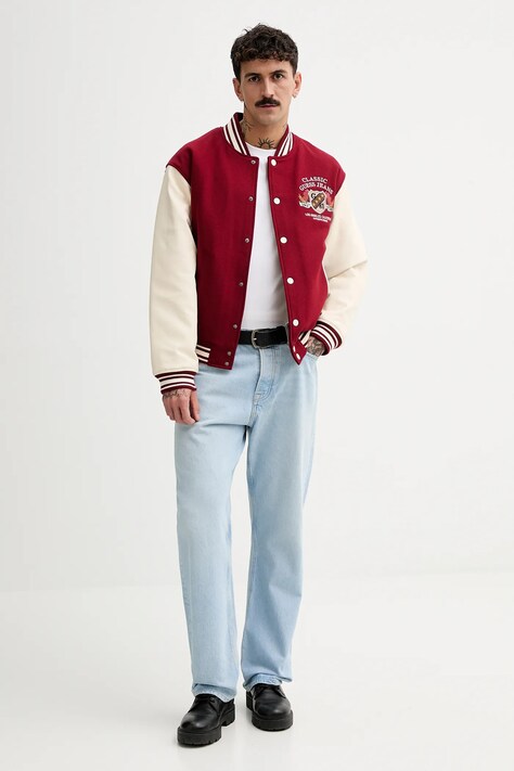 Guess Jeans kurtka bomber z dodatkiem wełny kolor czerwony przejściowa M5BL1E WEI02