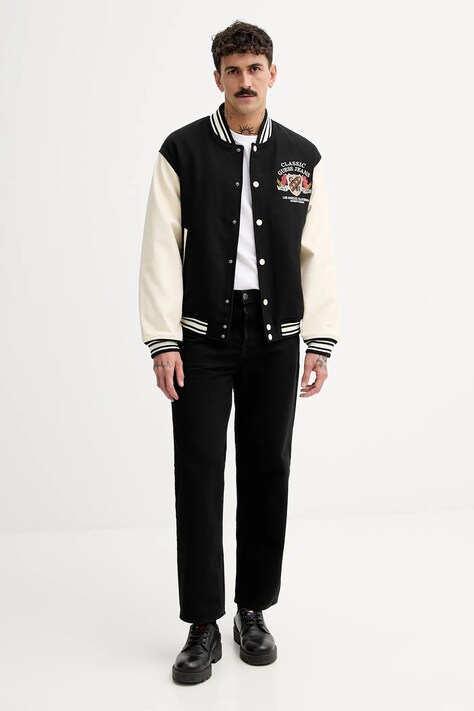 Guess Jeans kurtka bomber z dodatkiem wełny kolor czarny przejściowa M5BL1E WEI02