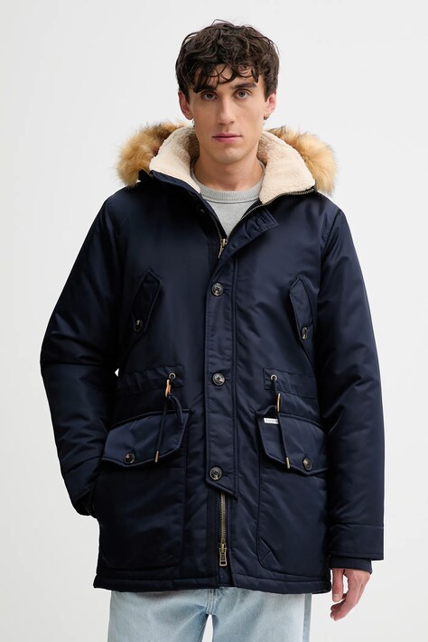 Guess Jeans parka kolor granatowy zimowa M5BL10 WHAA2