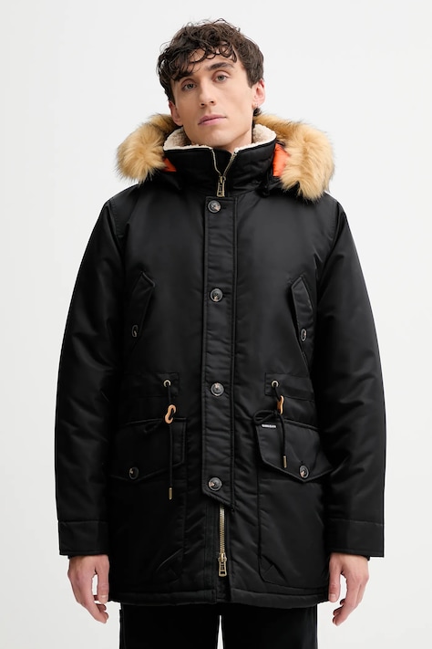 Bunda parka Guess Jeans čierna farba, zimná, M5BL10 WHAA2