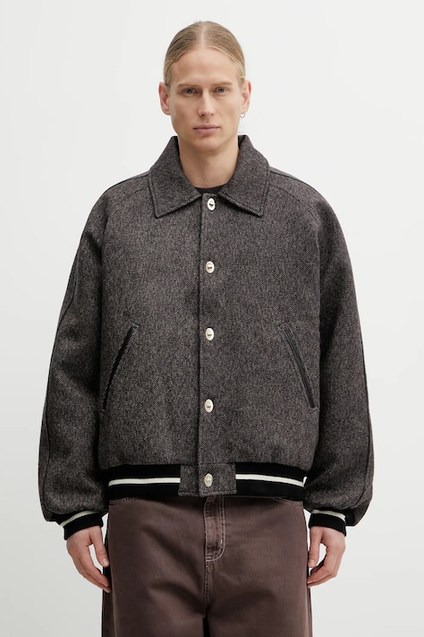 Wales Bonner kurtka wełniana Homecoming Varsity Jacket kolor szary przejściowa MA25JA13.WO02.903