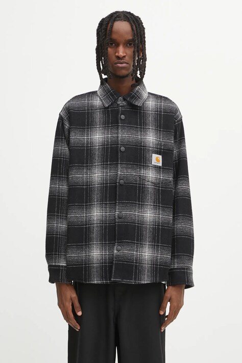Carhartt WIP kurtka z dodatkiem wełny Brennan Shirt Jac kolor szary przejściowa I035324.34JXX