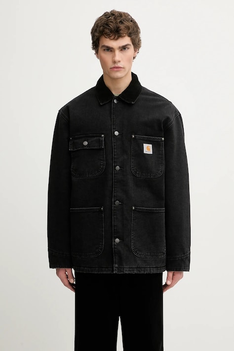 Carhartt WIP geacă jeans OG Chore Coat culoarea negru, de tranziție, I035877.0
