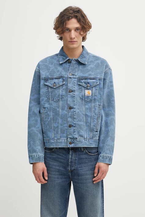 Carhartt WIP kurtka jeansowa Duck Helston Jacket kolor zielony przejściowa I033766.2I235