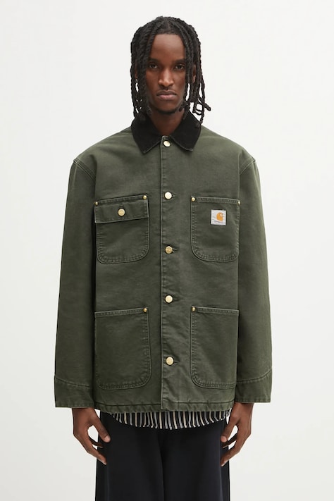 Carhartt WIP kurtka bawełniana OG Chore Coat kolor zielony przejściowa I035613.3CM4O