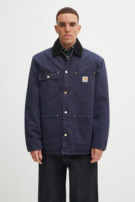 Carhartt WIP kurtka bawełniana OG Chore Coat kolor granatowy przejściowa I035613.0DI4O