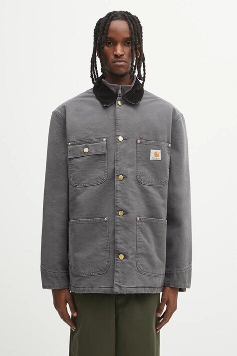 Carhartt WIP kurtka bawełniana OG Chore Coat kolor szary przejściowa I035613.3CL4O