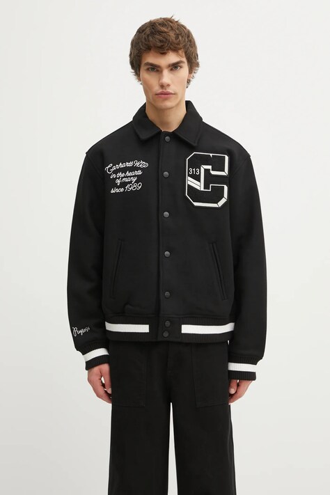 Carhartt WIP kurtka z dodatkiem wełny World Class Varsity kolor czarny przejściowa I035432.89XX