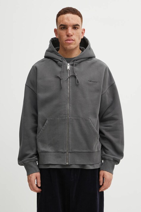 Carhartt WIP bluza bawełniana Hooded Benton Sweat Jacket męska kolor szary z kapturem gładka I035437.87GD