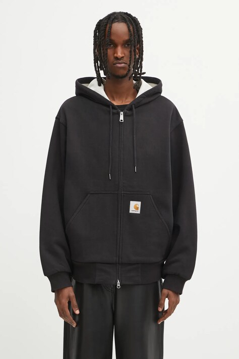 Carhartt WIP bluza Active Sweat Jacket męska kolor czarny z kapturem gładka I035602.8906