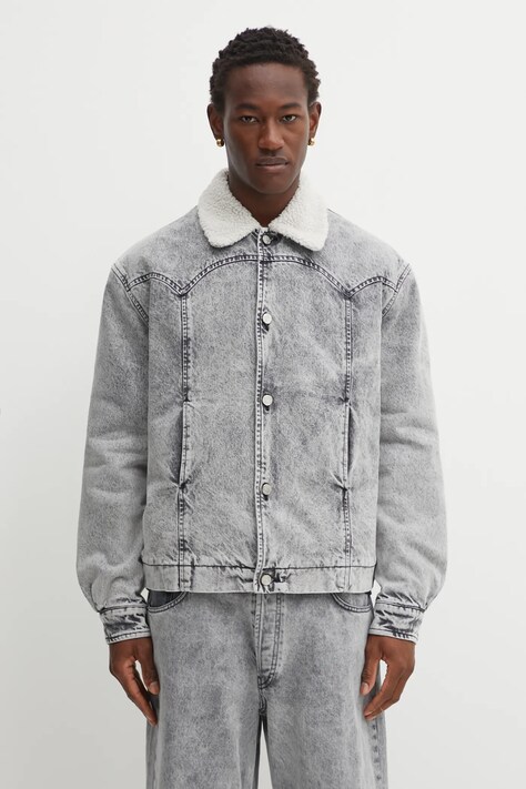 Aries kurtka jeansowa Sherpa Denim Car Coat kolor szary przejściowa oversize AR7120004