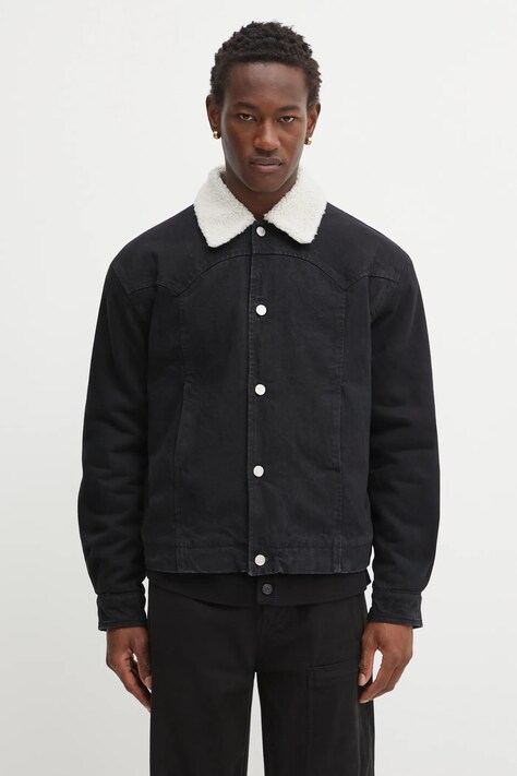 Aries kurtka jeansowa Sherpa Denim Car Coat kolor czarny przejściowa oversize AR7120004