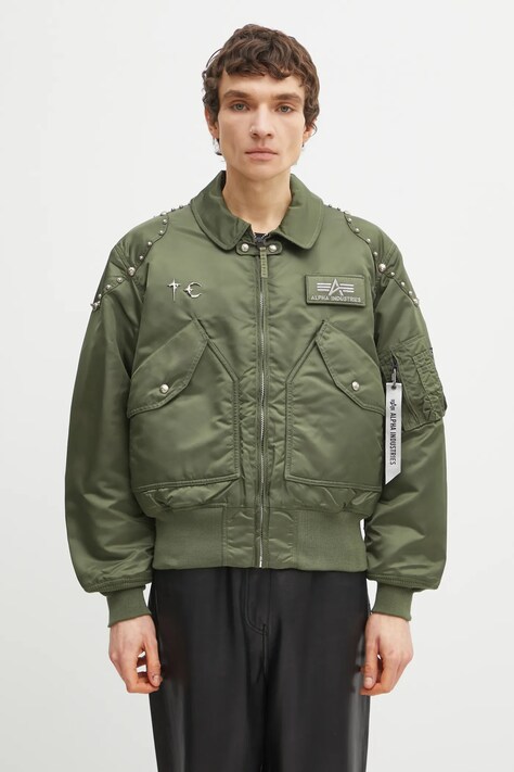 Alpha Industries geacă bomber culoarea verde, de tranzitie, 258150