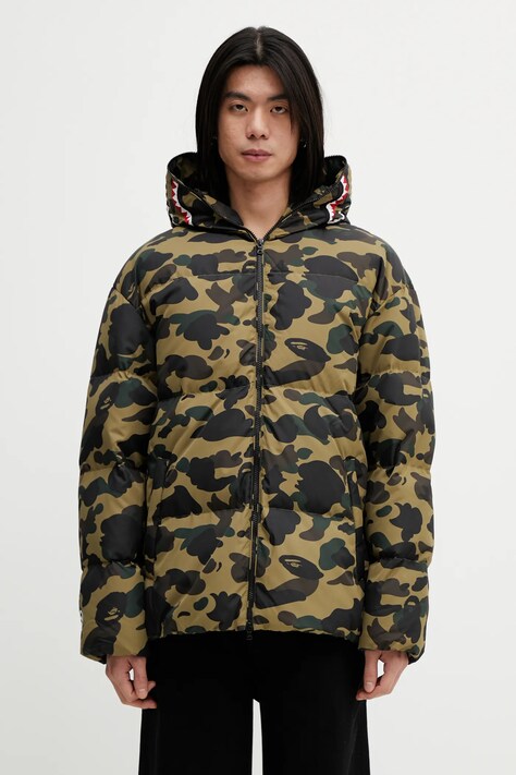 A Bathing Ape kurtka puchowa 1st Camo Snowboard Sharkdown kolor zielony zimowa oversize 001DNL801305M