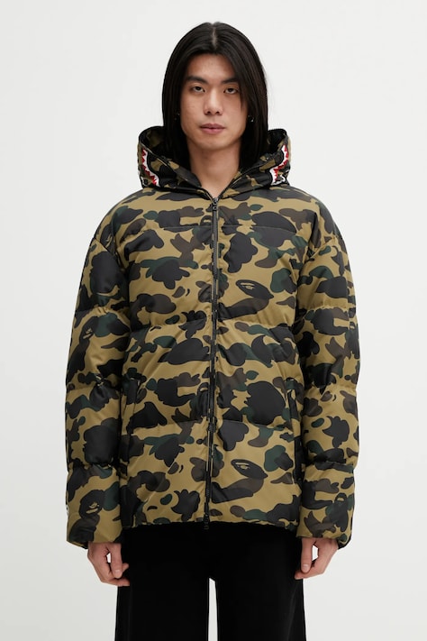A Bathing Ape kurtka puchowa 1st Camo Snowboard Sharkdown kolor zielony zimowa oversize 001DNL801305M
