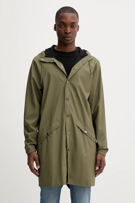 Куртка Rains 12020 Long Jacket колір зелений демісезонна 12020
