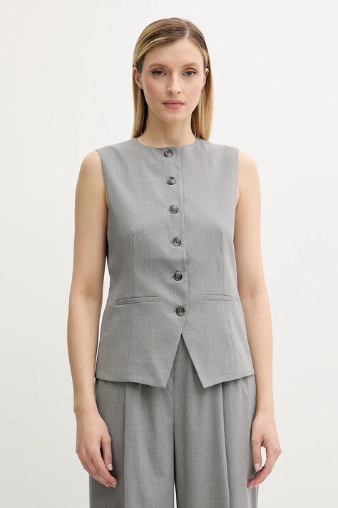 Samsoe Samsoe vestă SARUMA culoarea gri, un singur rând de nasturi, F25200048