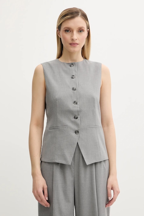 Samsoe Samsoe vestă SARUMA culoarea gri, un singur rând de nasturi, F25200048