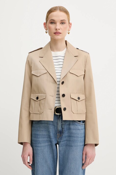 Tommy Hilfiger kurtka bawełniana kolor beżowy przejściowa WW0WW47164